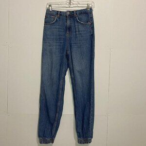 Zara 27x27 Paper Bag High Waisted Blue Jeans 90s Vintage Style